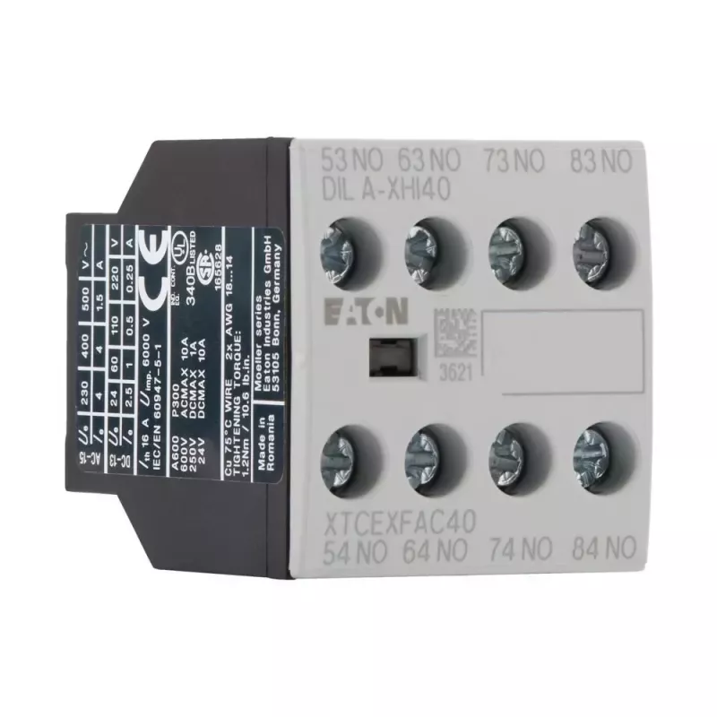 Eaton DILA-XHI40 blocco contatti ausiliari, 4 NO, montaggio frontale, morsetti a vite, nero/bianco 276428
