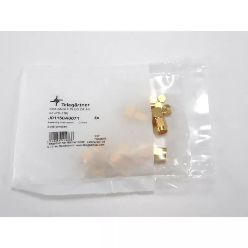 Telegärtner connettore maschio SMA angolare a crimpare per RG-316, oro, confezione da 5 (J01150A0071)