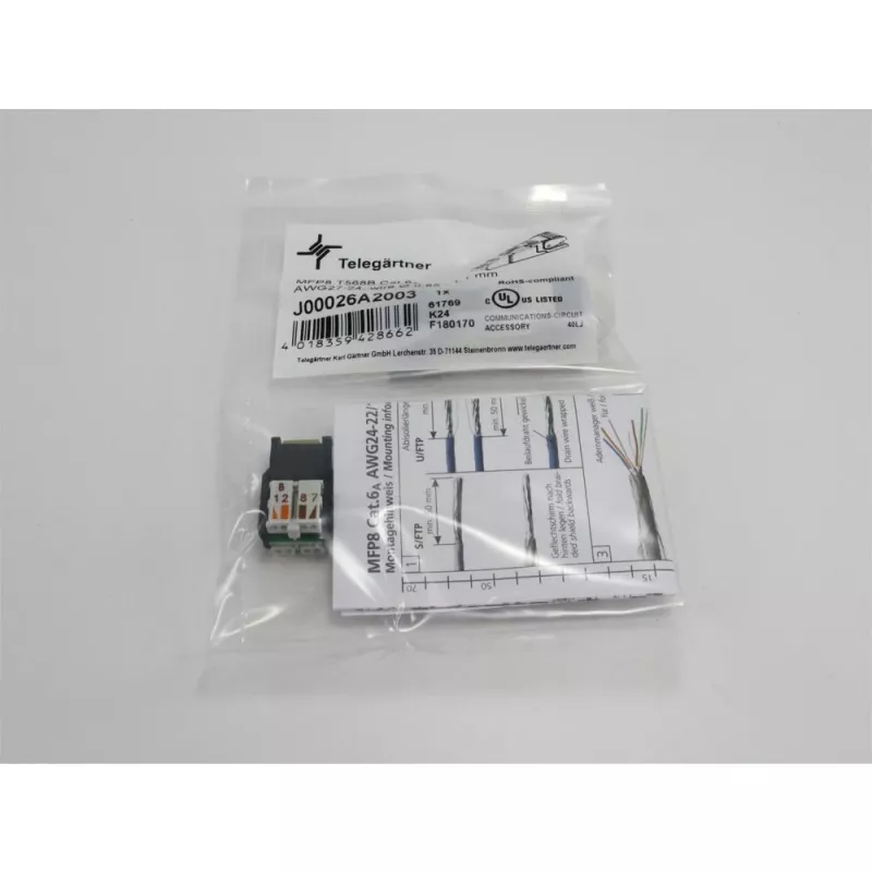 TELEGÄRTNER DataVoice Office Connettore maschio RJ45 schermato Cat.6A per assemblaggio in campo, 5-9 mm J00026A2003