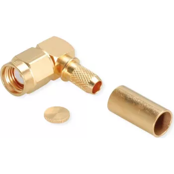 TELEGÄRTNER RP-SMA connettore maschio angolare crimp per RG-58C/U, 50 Ohm, dorato