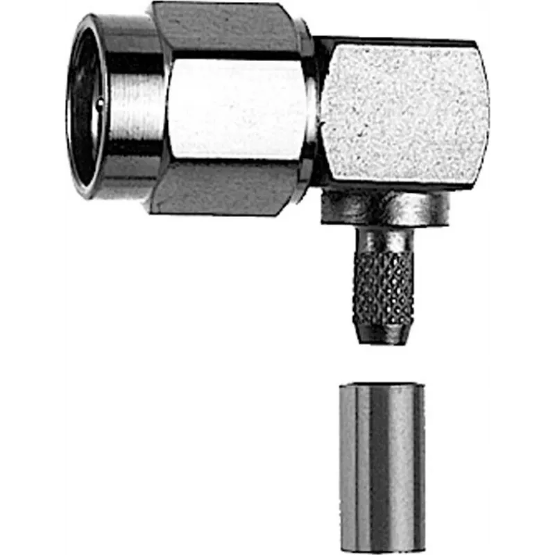 TELEGÄRTNER RP-SMA connettore maschio angolare crimp per RG-58C/U, 50 Ohm, dorato