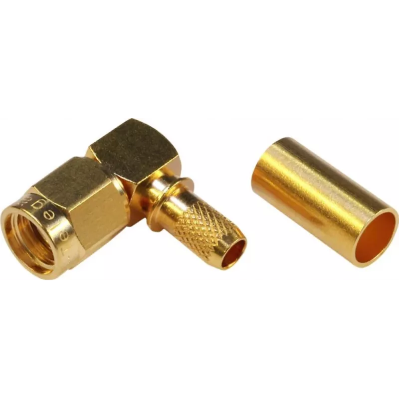 TELEGÄRTNER RP-SMA connettore maschio angolare crimp per RG-58C/U, 50 Ohm, dorato