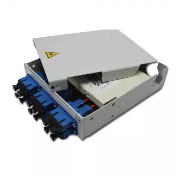 Telegärtner STX distributore in fibra ottica per guida DIN, 6x SC duplex monomodale, cassetta di giunzione 12 fibre, pigtail, pronto per giunzione H82050E0002