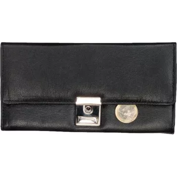 JÜSCHA Alassio Borsa portamonete da cameriere in pelle vera nera con 7 scomparti per banconote, scomparto monete e passante per penna (42064)