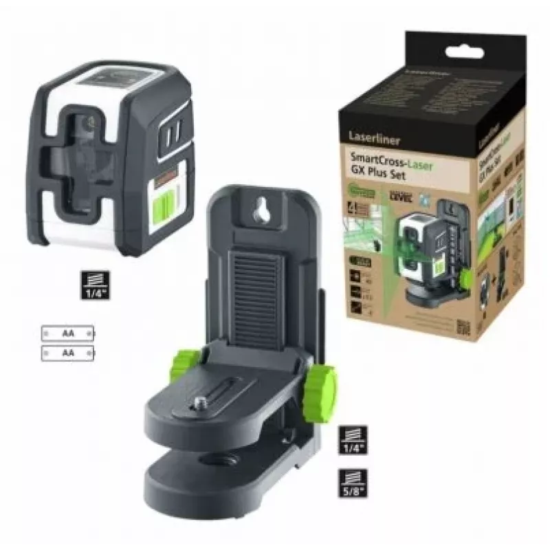 Laserliner SmartCross-Laser GX Plus Set laser a linee incrociate a raggio verde, portata max 40 m (036.732E)