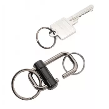 TROIKA 2-WAY KEY portachiavi a sgancio rapido, metallo pressofuso nero opaco con anello apribile rimovibile (KR22-09/BK)