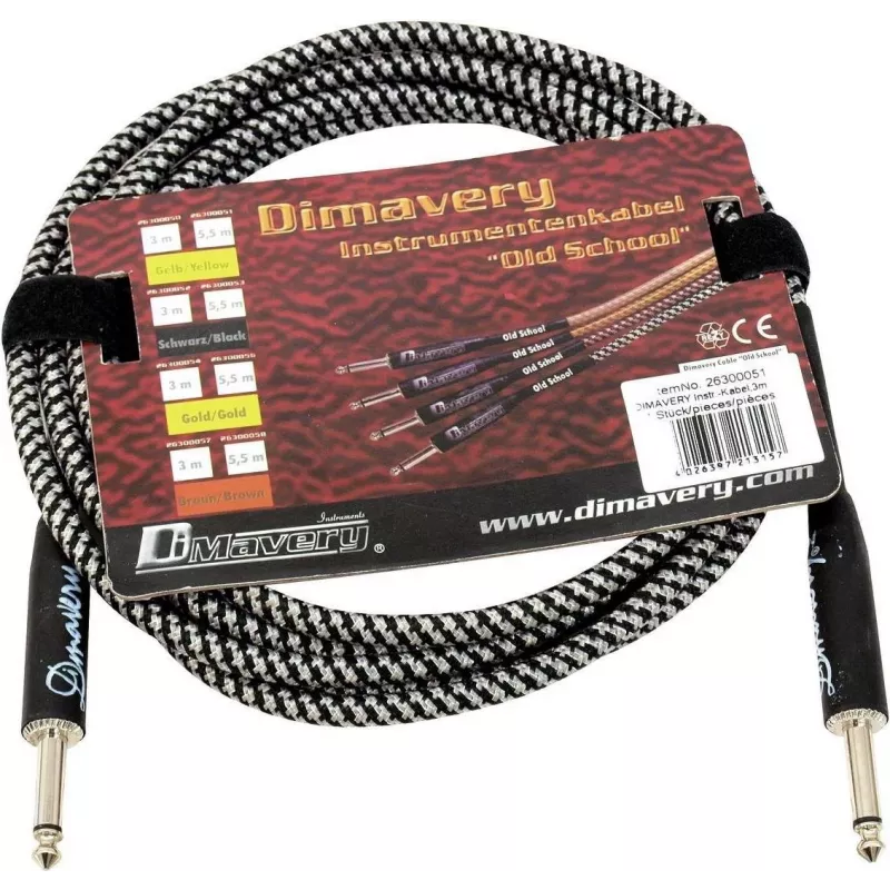 DIMAVERY cavo per strumenti 3m nero/argento connettori jack TS nichelati 26300051