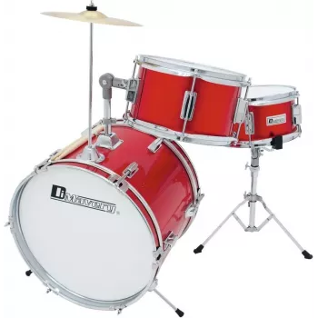 DIMAVERY batteria per bambini rossa set acustico 5 pezzi con piatti, sgabello e bacchette