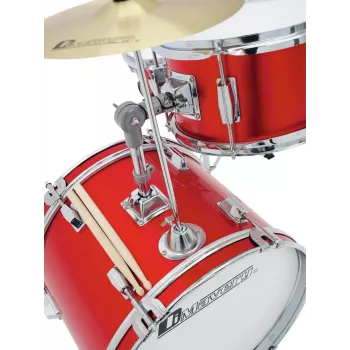 DIMAVERY batteria per bambini rossa set acustico 5 pezzi con piatti, sgabello e bacchette