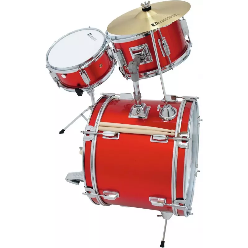 DIMAVERY batteria per bambini rossa set acustico 5 pezzi con piatti, sgabello e bacchette