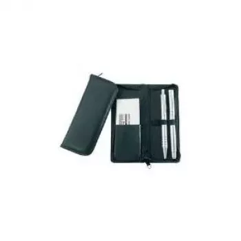 JÜSCHA Alassio Astuccio portapenne per 3 penne, pelle, nero, con porta carte di credito (2603)