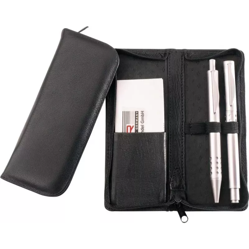 JÜSCHA Alassio Astuccio portapenne per 3 penne, pelle, nero, con porta carte di credito (2603)