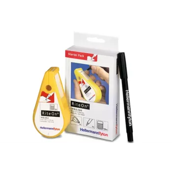HellermannTyton RiteOn kit di avvio con dispenser pre-riempiti, 600 etichette autolaminanti, bianco, 19 x 38 mm, incluso marcatore rosso 550-14010
