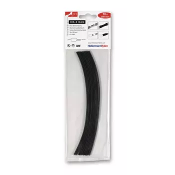 HellermannTyton HIS-3-BAG-1.5/0.5 guaina termorestringente 3:1, nero, da 1,5 mm a 0,5 mm, 20 cm, 10 pezzi 308-30151