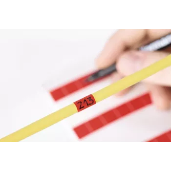 HellermannTyton HELASIGN etichette per marcatura cavi, rosso con laminato trasparente, 14x27 mm, 120 etichette (10 fogli da 12) 598-14027