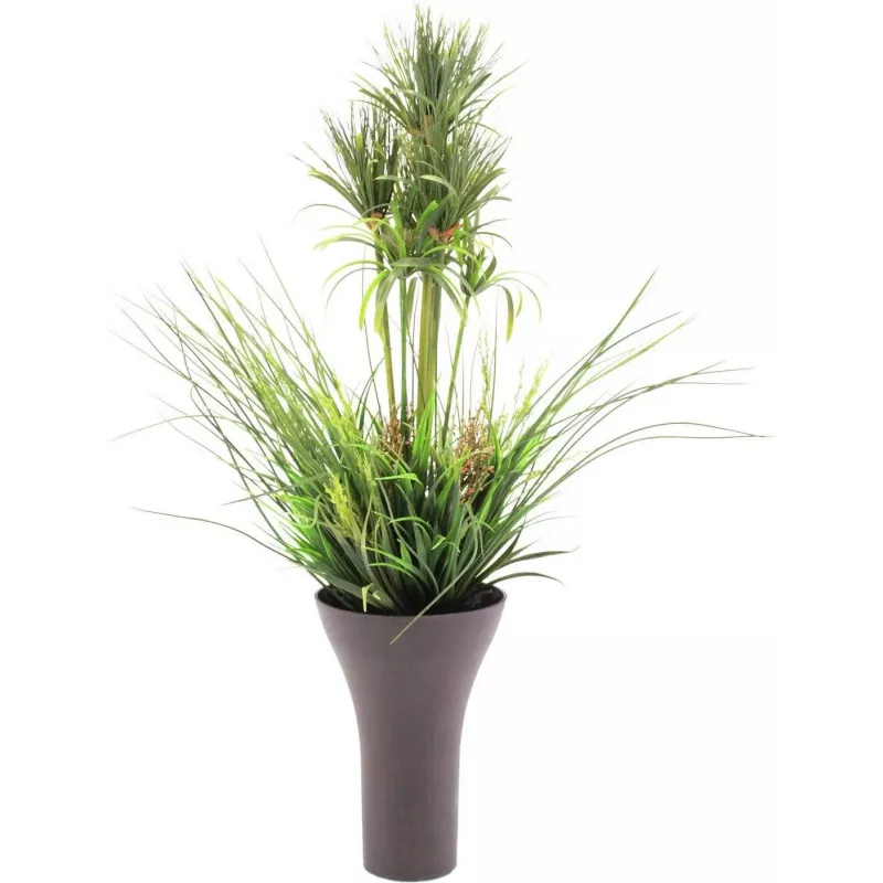 EUROPALMS composizione di erba artificiale, 90 cm, verde, in vaso nero 82600137