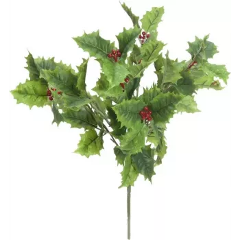 EUROPALMS ramo artificiale di agrifoglio 43cm, foglie verdi con bacche rosse, stelo flessibile, decorazione natalizia per interni 83500565