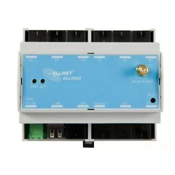 ALLNET ALL3505v2 Controller IP per automazione edifici con 8 porte sensori, montaggio su guida DIN