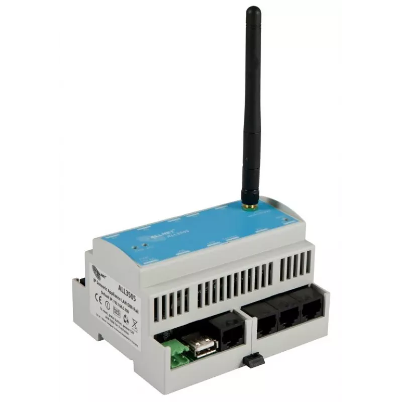 ALLNET ALL3505v2 Controller IP per automazione edifici con 8 porte sensori, montaggio su guida DIN