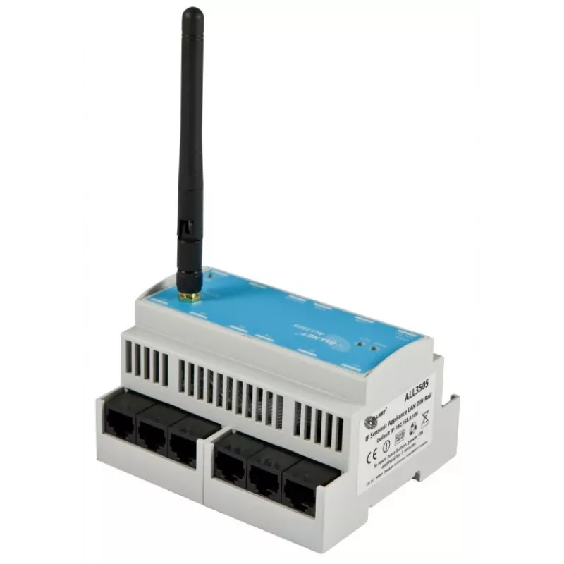 ALLNET ALL3505v2 Controller IP per automazione edifici con 8 porte sensori, montaggio su guida DIN