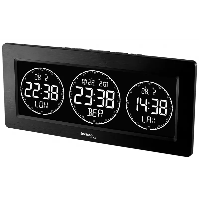 Technoline Sveglia da tavolo digitale con indicazione temperatura, data, funzione snooze - nero