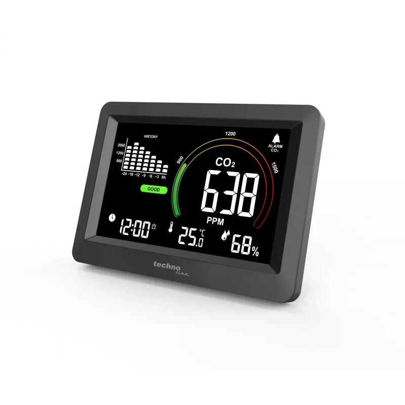 Technoline WL1028 Monitor CO2 monitor qualità dell'aria con allarme nero