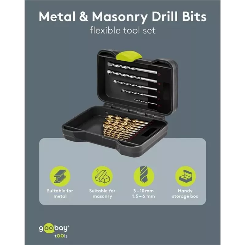Goobay set da 17 pezzi di punte per metallo e pietra con inserti per avvitatore in custodia robusta 77848