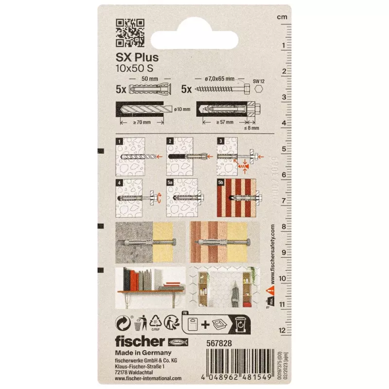 Fischer SX Plus tassello 10 x 50 mm, 5 pz. 567828