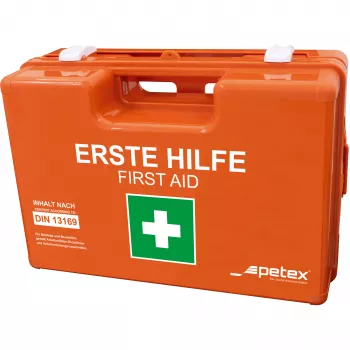 PETEX 43924135 cassetta di primo soccorso DIN 13157, arancione, 280 x 115 x 200 mm, da parete, plastica ABS, per uffici, officine, piccole imprese, istituti scolastici