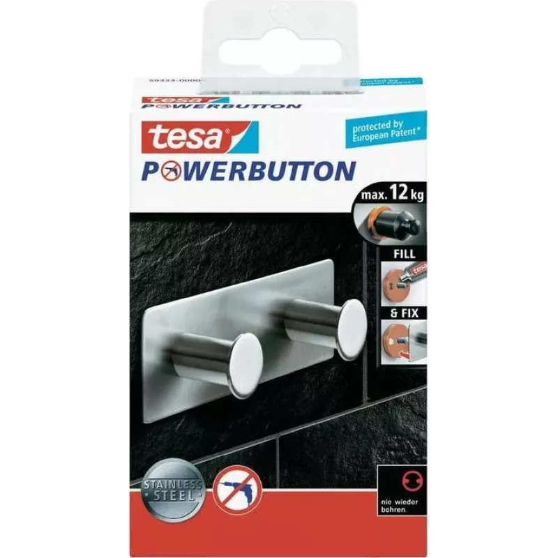 Tesa Powerbutton Classic doppio gancio 12kg cromato 59333-00000-01
