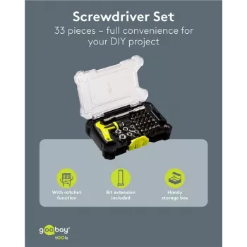 Goobay set cacciaviti con set di 30 bit – set di utensili di precisione per avvitare, montaggio e riparazione elettronica (77841)