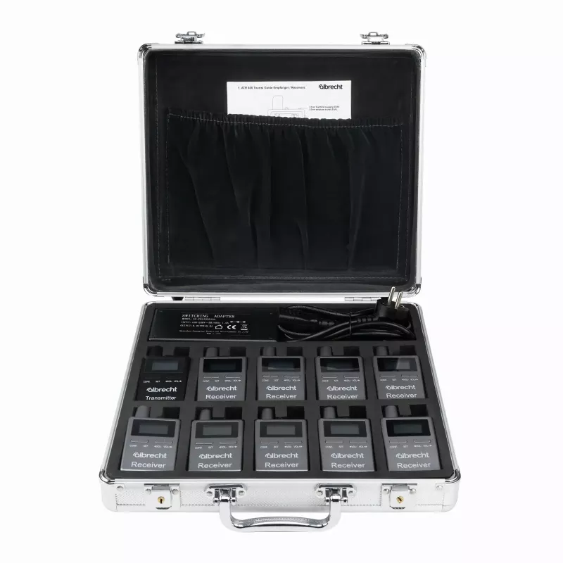 MIDLAND ATT/ATR400 set sistema tourguide con 10 ricevitori, valigetta di ricarica, microfono con cuffia e auricolari 29970.S10