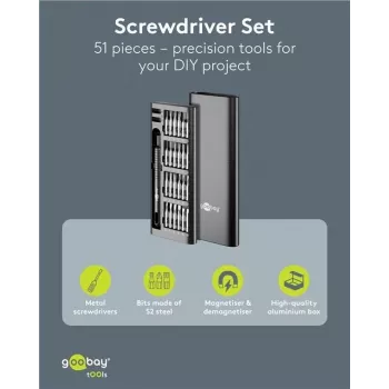 Goobay 77835 set di cacciaviti con set di 48 inserti di precisione