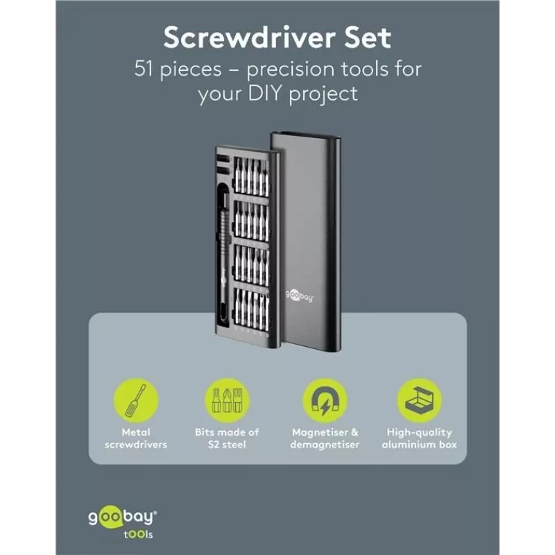 Goobay 77835 set di cacciaviti con set di 48 inserti di precisione
