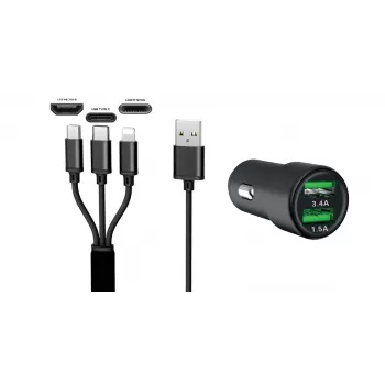 IWH Caricabatterie auto Dual USB 3-in-1 12/24V 3,4A nero (19061)