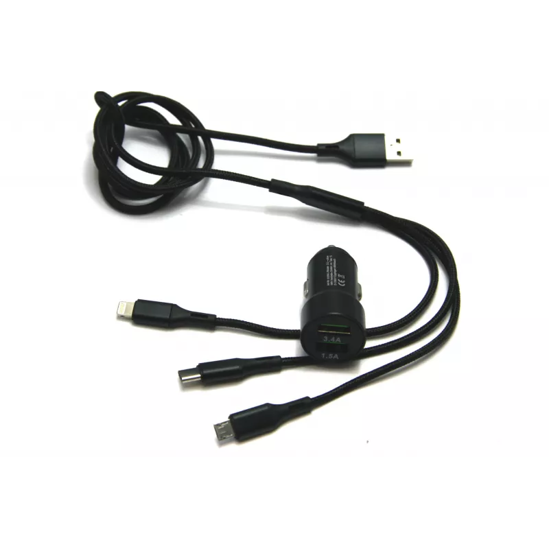 IWH Caricabatterie auto Dual USB 3-in-1 12/24V 3,4A nero (19061)