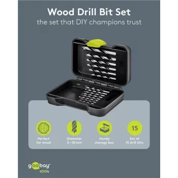 GOOBAY TOOLS 77847 Set punte per legno 15 pezzi in custodia da trasporto 3-10 mm