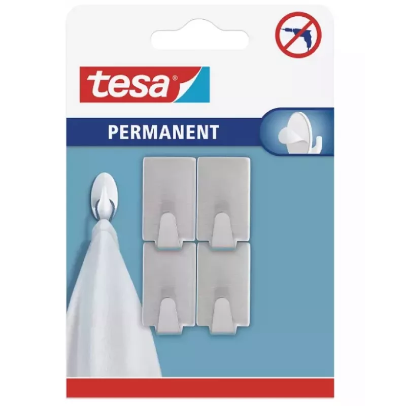 tesa Gancio permanente rettangolare S in metallo, cromo, autoadesivo, 1,5 kg, 1 pezzo 66612-00000-00