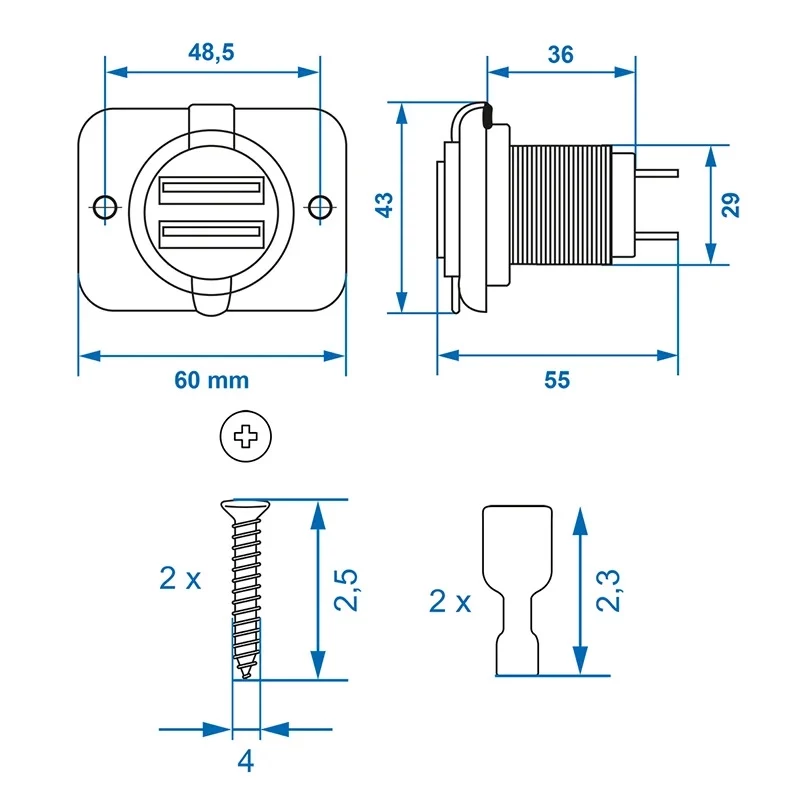 IWH presa doppia USB da incasso 12/24V 2,1A 2x USB-A nero 019006