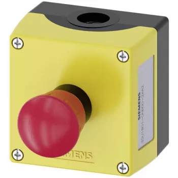 Siemens SIRIUS ACT 3SU18010NB002AA2 custodia completa per montaggio a pavimento, 1 pulsante di emergenza, sblocco a rotazione, rosso, giallo