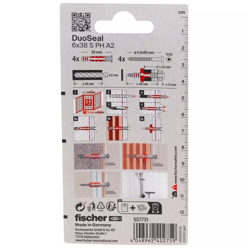 fischer DuoSeal 6 x 38 S PH TX A2 K NV set di tasselli (4 pezzi) 557731