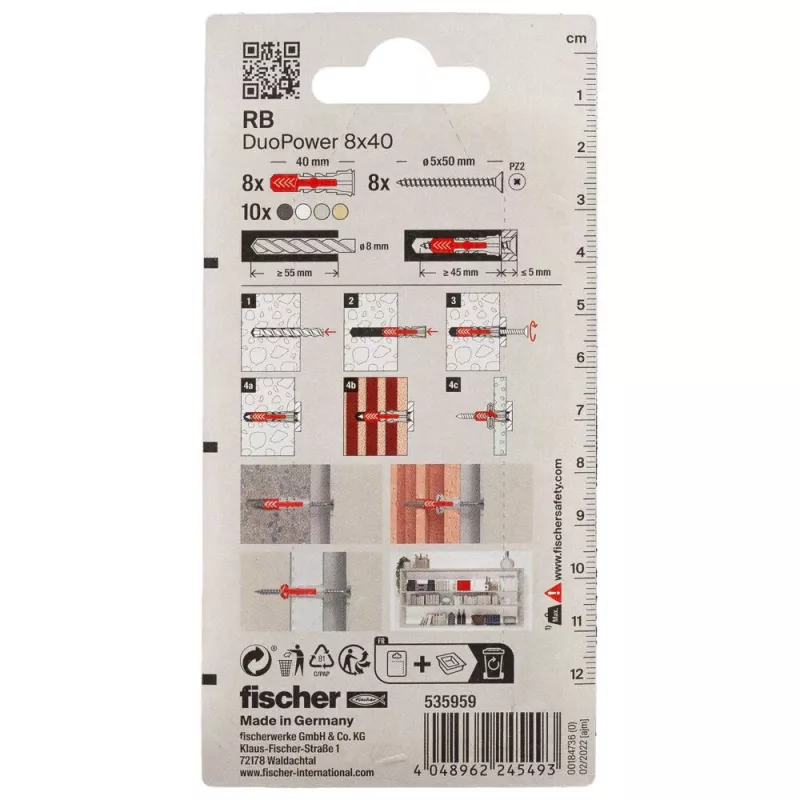 Fischer 535959 DuoPower 8 x 40 RB K NV set di montaggio 40 mm 8 mm 1 set