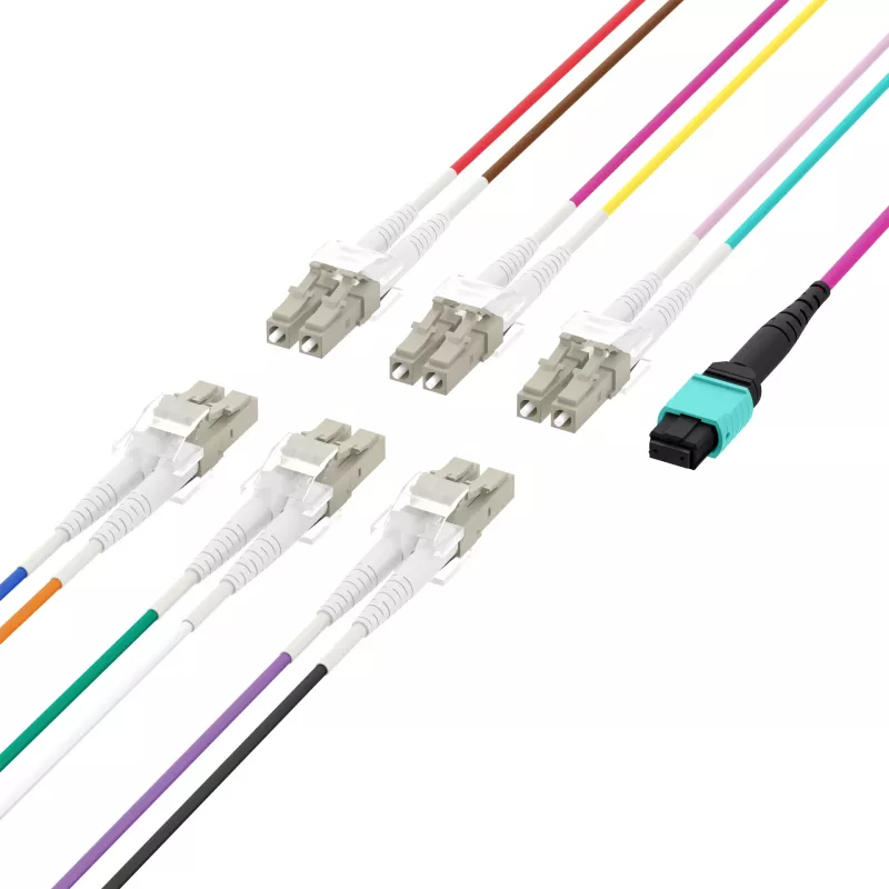 EFB MTP su LC cavo patch fan-out 12 fibre OM3 LSZH Aqua, 7,5 m MTPF12LCOM3-7,5