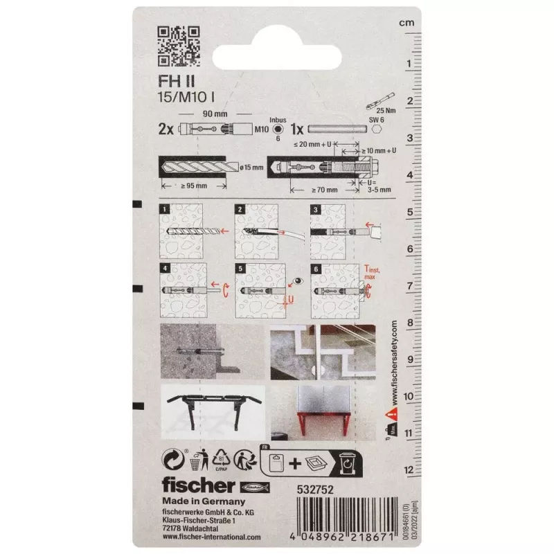 Fischer FH II 15/M10 I K NV ancorante ad alte prestazioni, 1 set (532752)