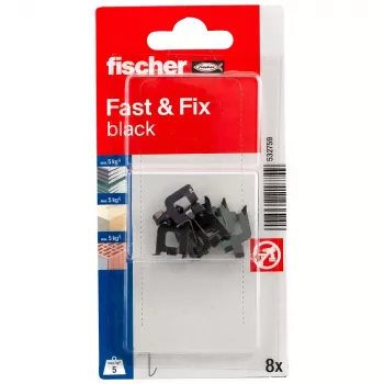 fischer Fast & Fix gancio da parete K NV nero (1 set) – autoadesivo, senza trapano, riutilizzabile