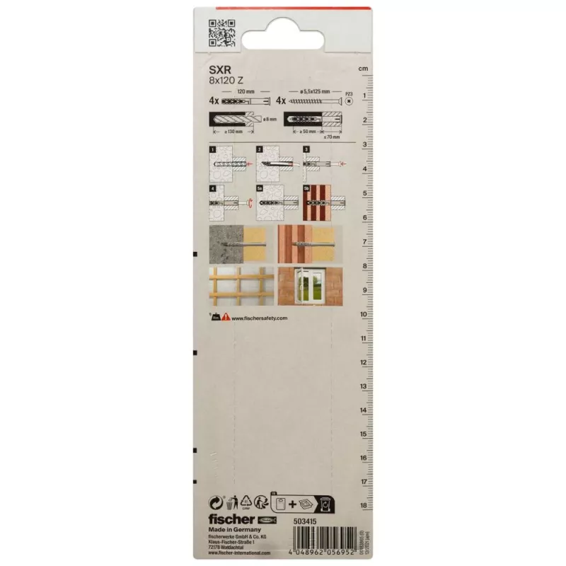 Fischer SXR 8 x 120 Z K NV tassello a gambo lungo con vite a testa svasata (PZ), 1 set (503415)