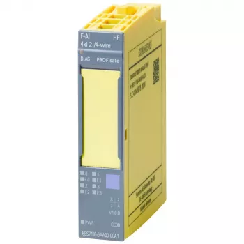 Siemens SIMATIC ET 200SP modulo di ingresso analogico failsafe F-AI 4xI (0)4..20mA HF, 4 canali, 16 bit, SIL 3, PL e, larghezza 20 mm, 6ES7136-6AA00-0CA1