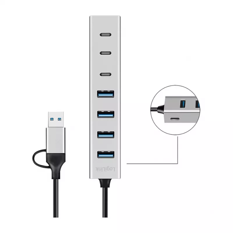 LogiLink Hub USB 3.0, 7 porte, 4x USB-A 3x USB-C, case in alluminio
