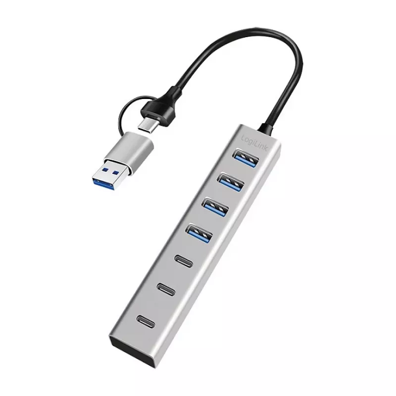 LogiLink Hub USB 3.0, 7 porte, 4x USB-A 3x USB-C, case in alluminio