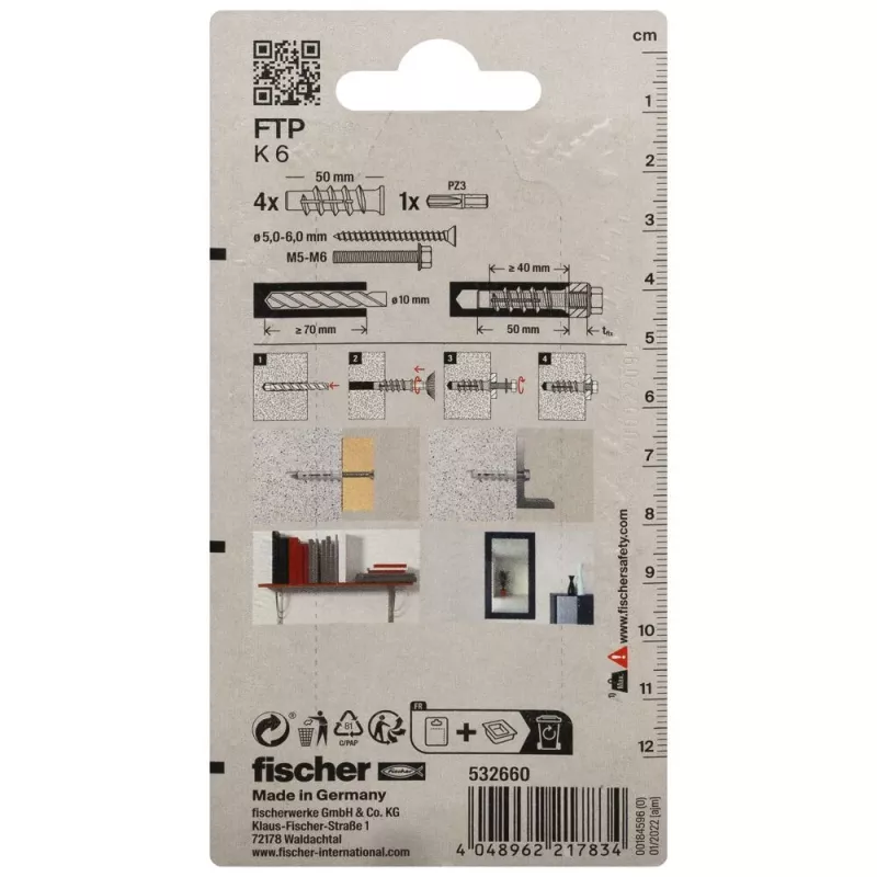 Fischer FTP K 6 K NV tassello per calcestruzzo cellulare 50 mm, nylon, 1 pezzo 532660